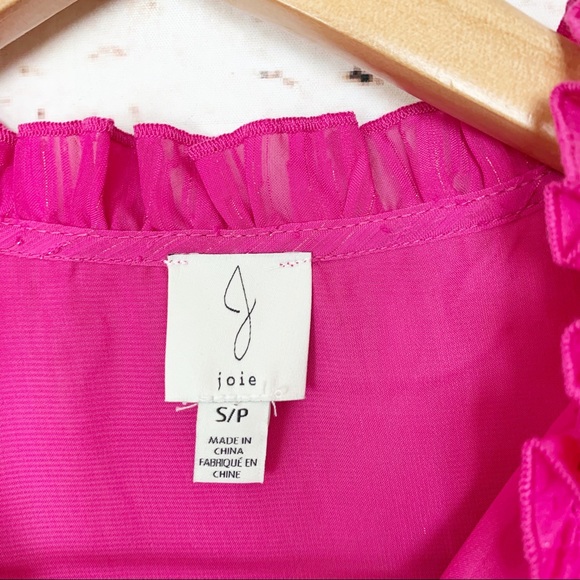 Joie Blouse Hot Pink Sleeveless Ruffled Slit Neck with Tie Top Size Small - Picture 3 of 6